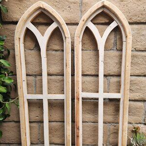 Farmhouse Window Arch Frame Distress White Rustic Pisato Set of 2, 37" H